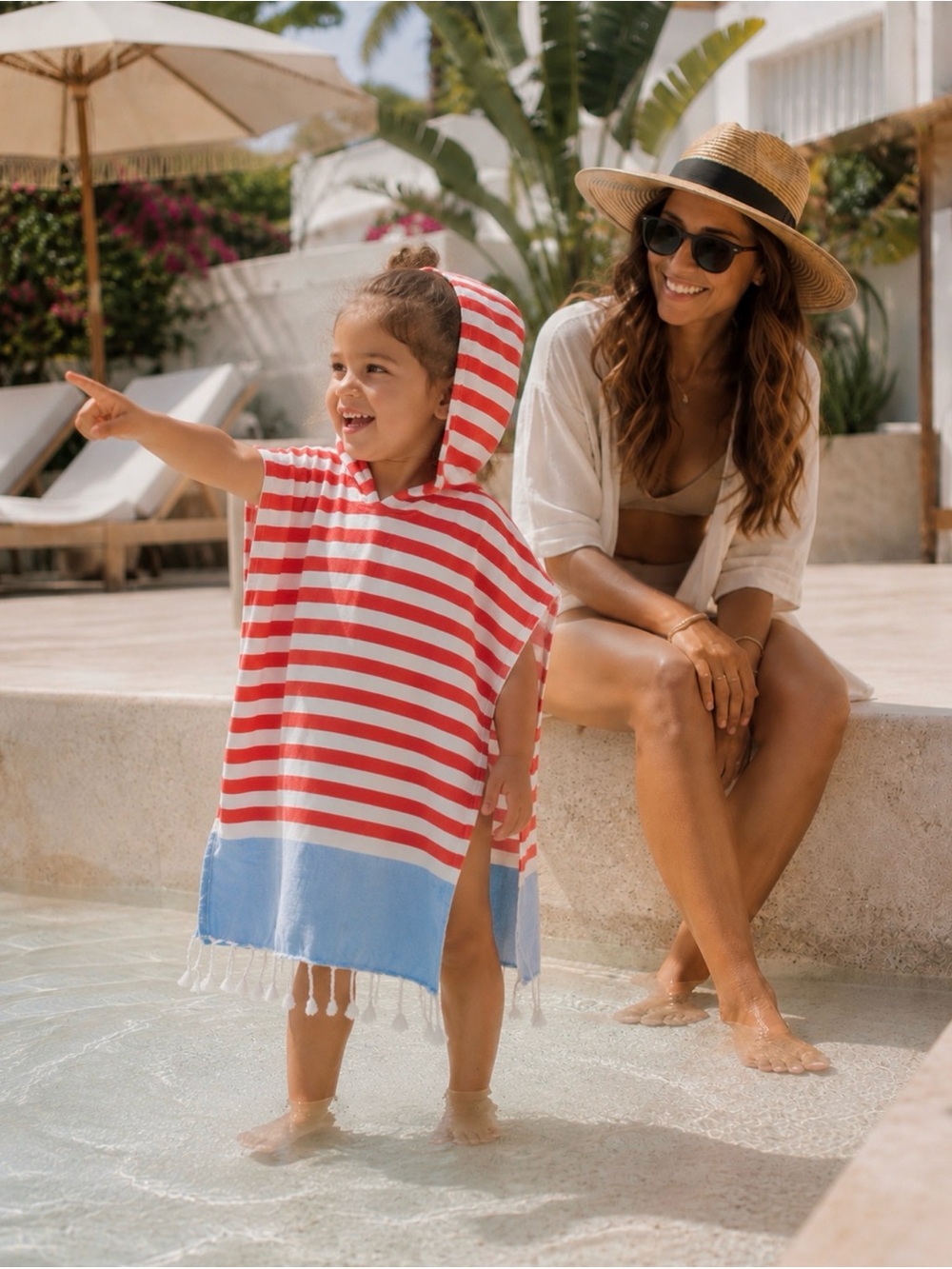 Kids Organic Turkish Cotton Hooded Towel Poncho 3-4Y Beach Pool Bath Unisex